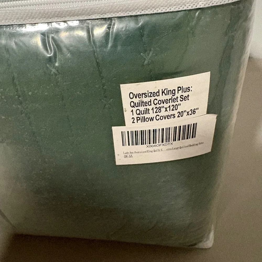 Lady Ann Oversized King Plus Quilted Coverlet Set Green 128x120 3pc Bedding